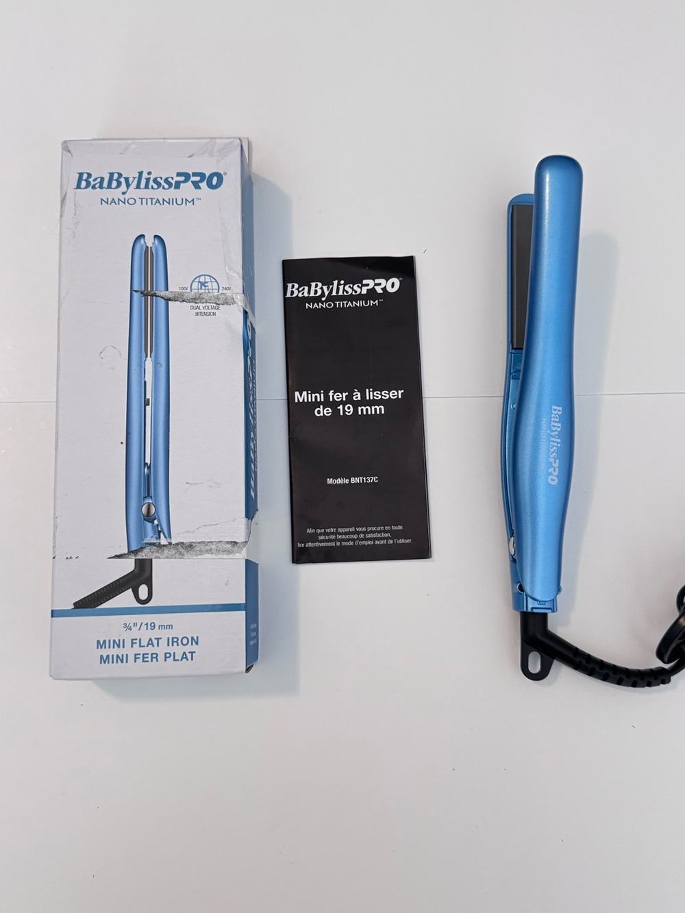 New - BaByliss Nano Titanium Mini Flat Iron - Metallic Blue